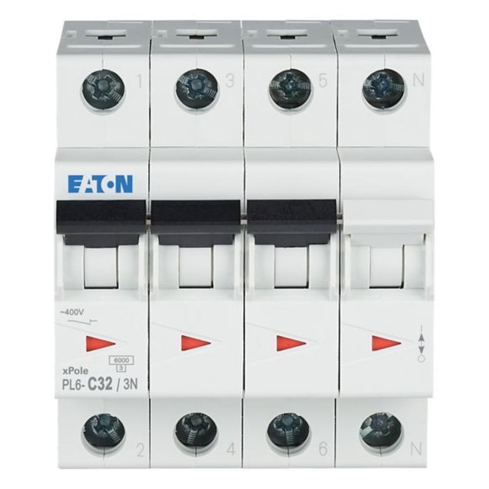 PL6-C32/3N Автоматический выключатель 32А, кривая отключения С, 3+N полюса, откл. способность 6 кА