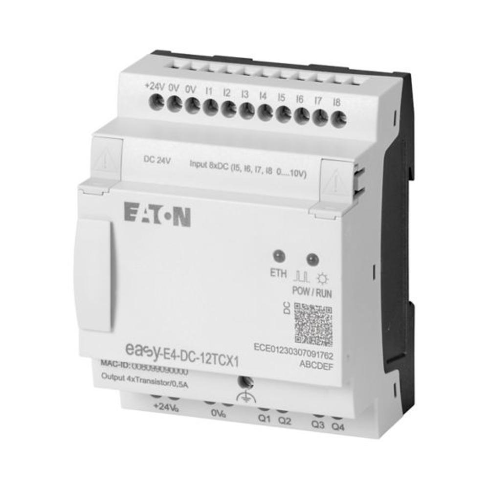 EASY-E4-DC-12TCX1 Программируемое реле 24V DC, цифровые 8 DI (4 могут использоваться как как аналог.), 4DO транзист., часы реального времени, Ethernet RJ45